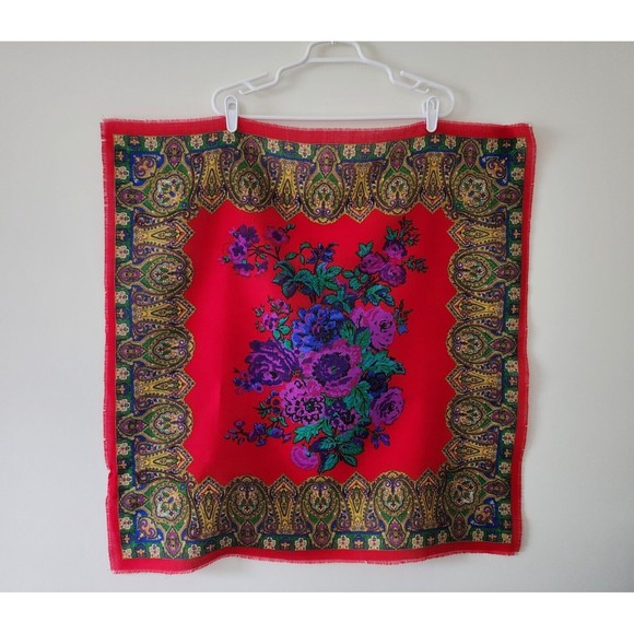 Challis by Berkshire Japan Womens Square Scarf 30" Red Purple Colorful Floral - Picture 2 of 3